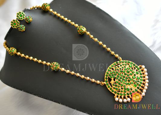 Gold tone green pearl Rudhra balls necklace set dj-20256