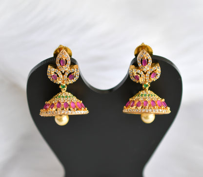 Gold tone cz ruby-green leaf Jhumkka dj-20995