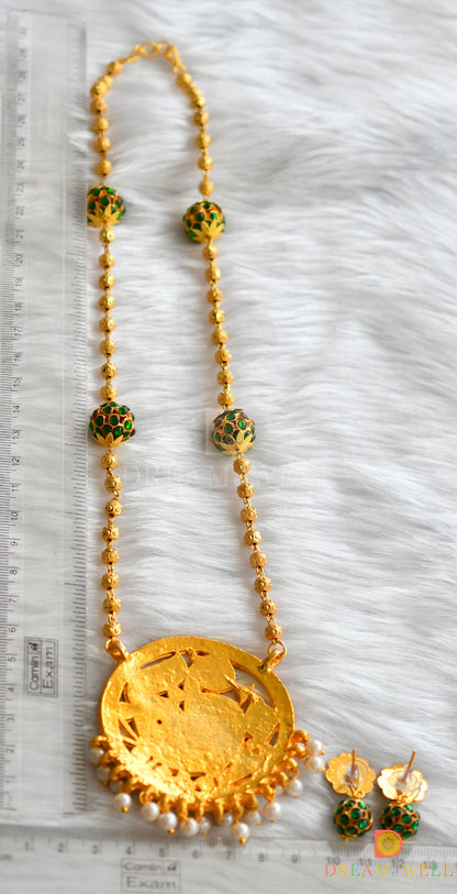 Gold tone green pearl Rudhra balls necklace set dj-20256