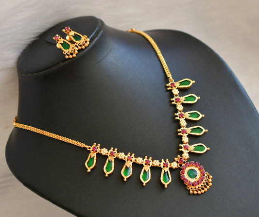 Gold tone pink-green nagapadam necklace set dj-33655