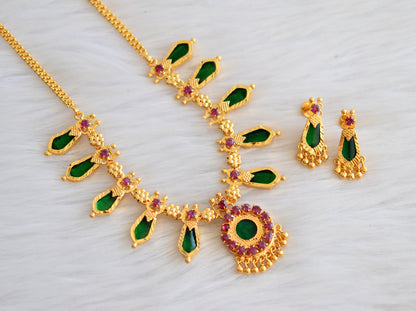 Gold tone pink-green nagapadam necklace set dj-33655