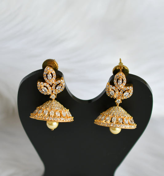 Gold tone Cz white Leaf Jhumkka dj-20998