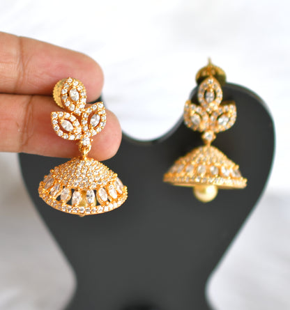 Gold tone Cz white Leaf Jhumkka dj-20998