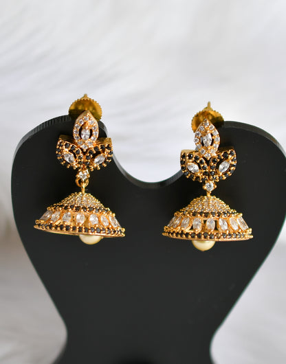 Gold tone Cz black-white Leaf Jhumkka dj-20999