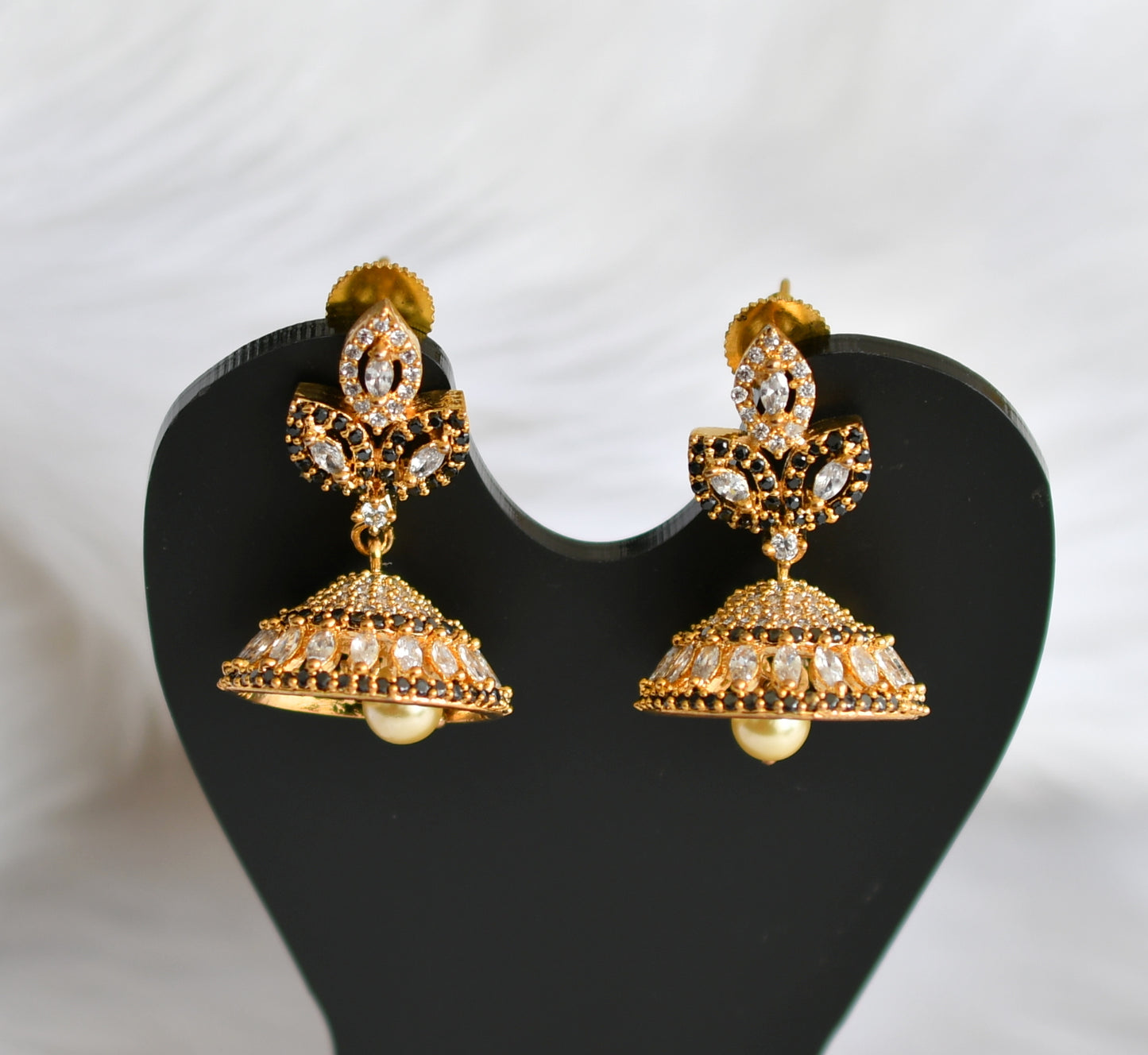 Gold tone Cz black-white Leaf Jhumkka dj-20999