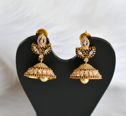 Gold tone Cz black-white Leaf Jhumkka dj-20999