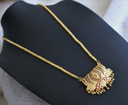 Gold tone ruby-white Lotus South Indian pendant with chain dj-40898