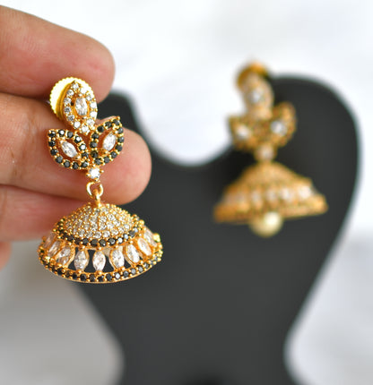 Gold tone Cz black-white Leaf Jhumkka dj-20999