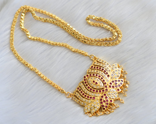 Gold tone ruby-white Lotus South Indian pendant with chain dj-40898