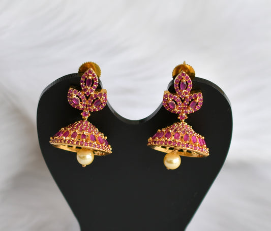 Gold tone ruby Leaf Jhumkka dj-20994