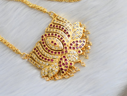 Gold tone ruby-white Lotus South Indian pendant with chain dj-40898