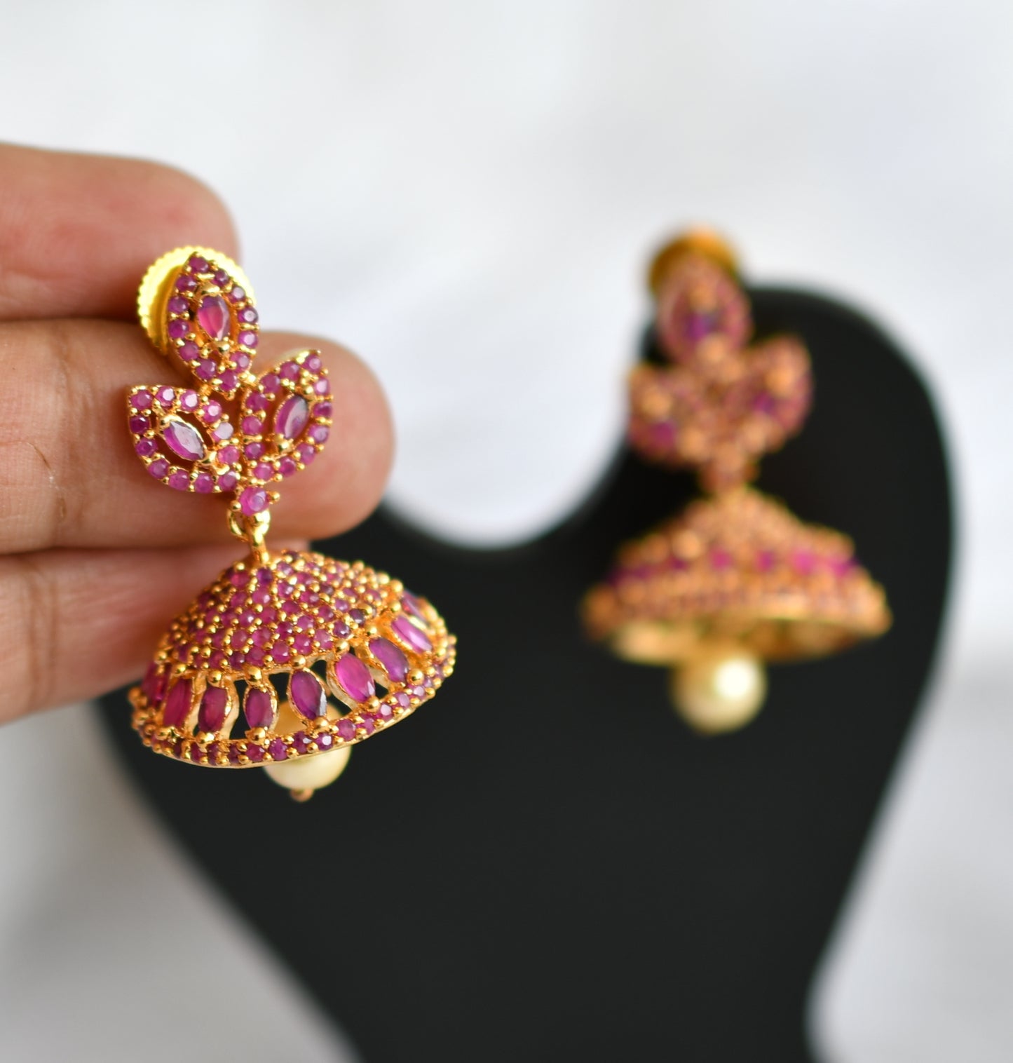 Gold tone ruby Leaf Jhumkka dj-20994