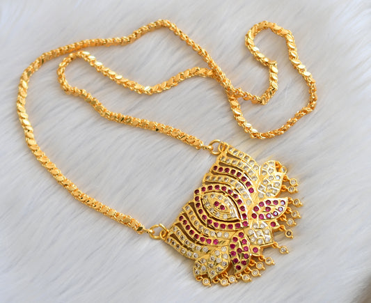 Gold tone ruby-white Lotus South Indian pendant with chain dj-40899