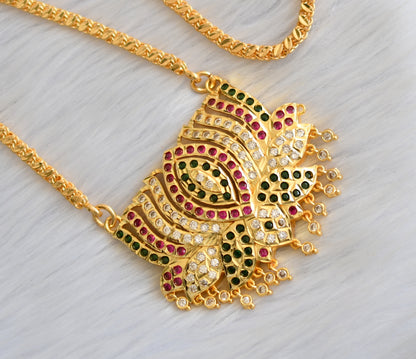 Gold tone ruby-white-green Lotus South Indian pendant with chain dj-40900