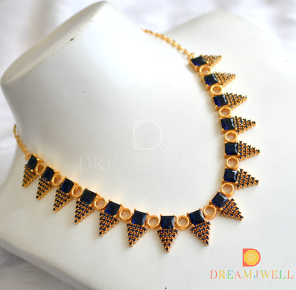 Gold tone blue square stone round necklace dj-37733