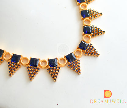 Gold tone blue square stone round necklace dj-37733