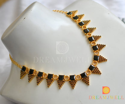 Gold tone black square stone round necklace dj-37734