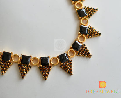 Gold tone black square stone round necklace dj-37734