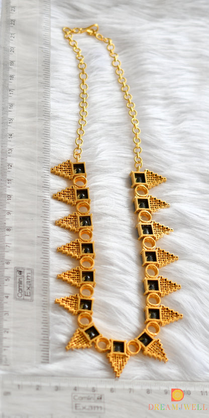 Gold tone black square stone round necklace dj-37734