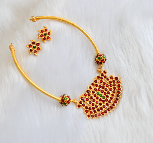 Gold tone kemp-green Lotus pendant necklace set dj-39303