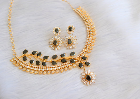 Gold tone cz black-white leaf necklace set dj-19421