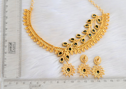 Gold tone cz black-white leaf necklace set dj-19421