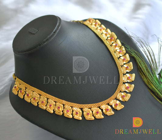 Gold tone pink stone Kerala style necklace dj-37718