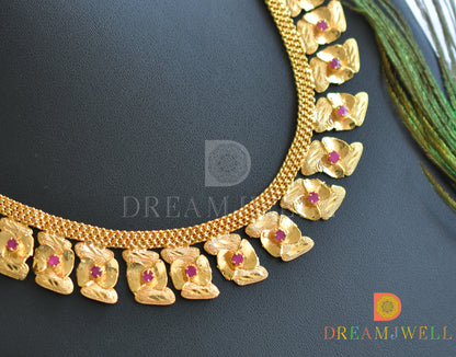 Gold tone pink stone Kerala style necklace dj-37718