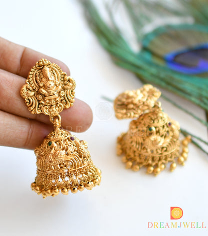 Matte finish Ganesha-peacock gold cluster haar set dj-36214