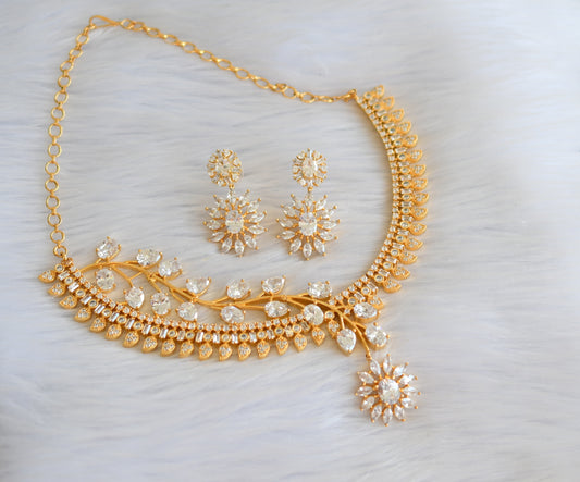 Gold tone cz white leaf necklace set dj-19419