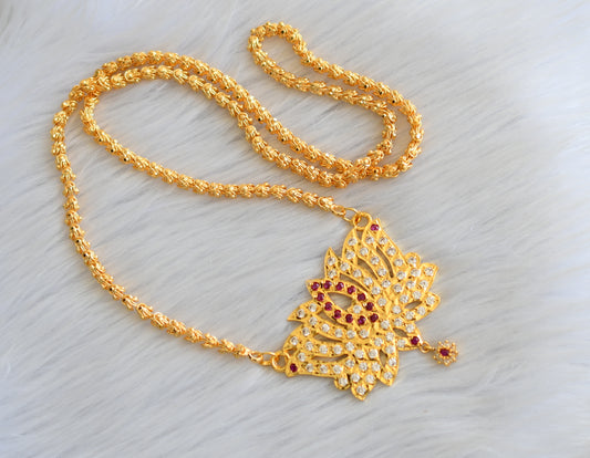 Gold tone white-ruby stone Lotus South Indian pendant with chain dj-40906