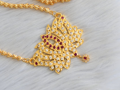 Gold tone white-ruby stone Lotus South Indian pendant with chain dj-40906