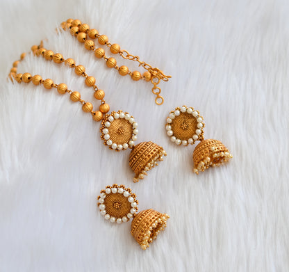 Matte finish pearl jhumkka necklace set dj-39297