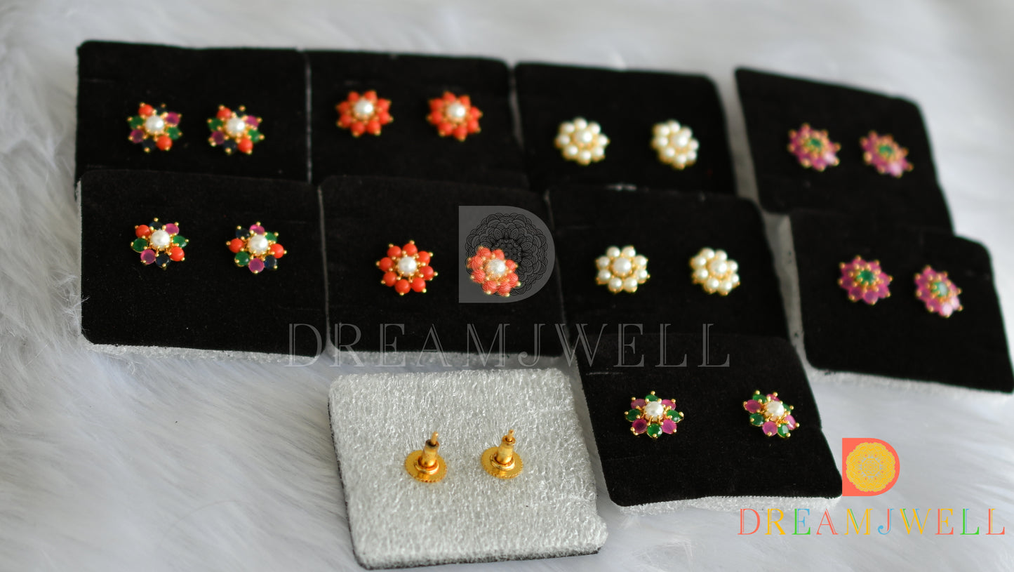 Gold tone Ad assorted color flower stud/earrings combo dj-38468