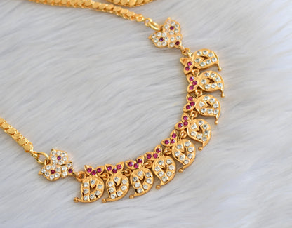 Gold tone Mango ruby-white south Indian pendant with chain dj-40910