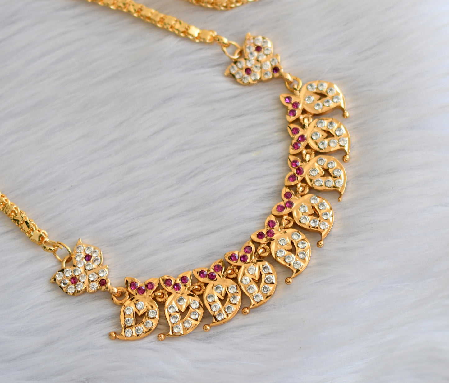 Gold tone Mango ruby-white south Indian pendant with chain dj-40911