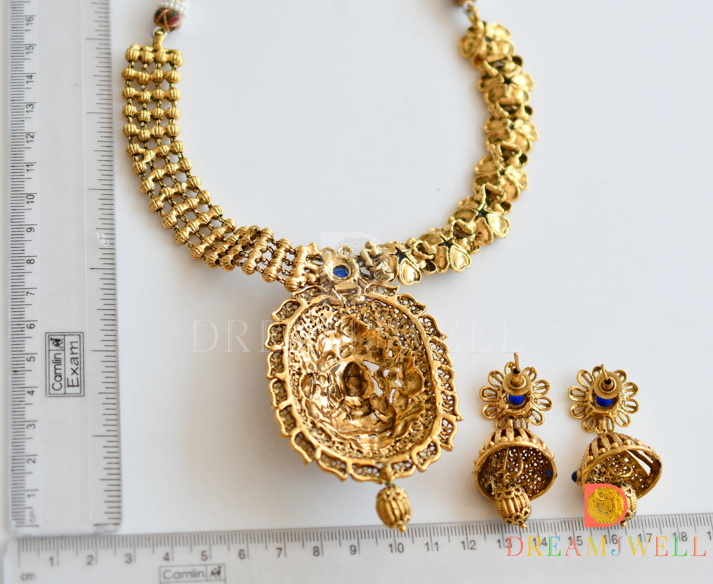 Antique gold tone Blue Lakshmi Necklace Set dj-05412