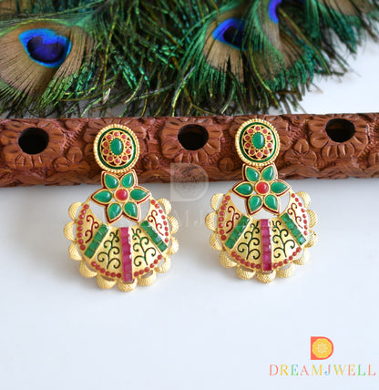 Matte finish emerald-ruby bali earrings dj-07638