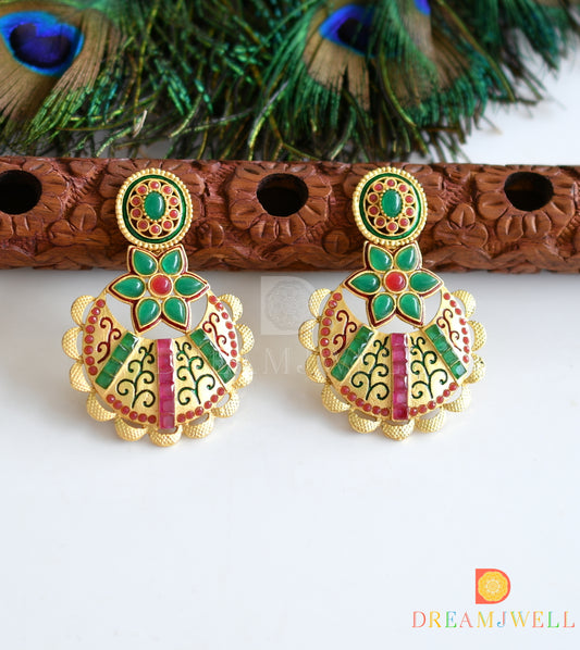 Matte finish emerald-ruby bali earrings dj-07638