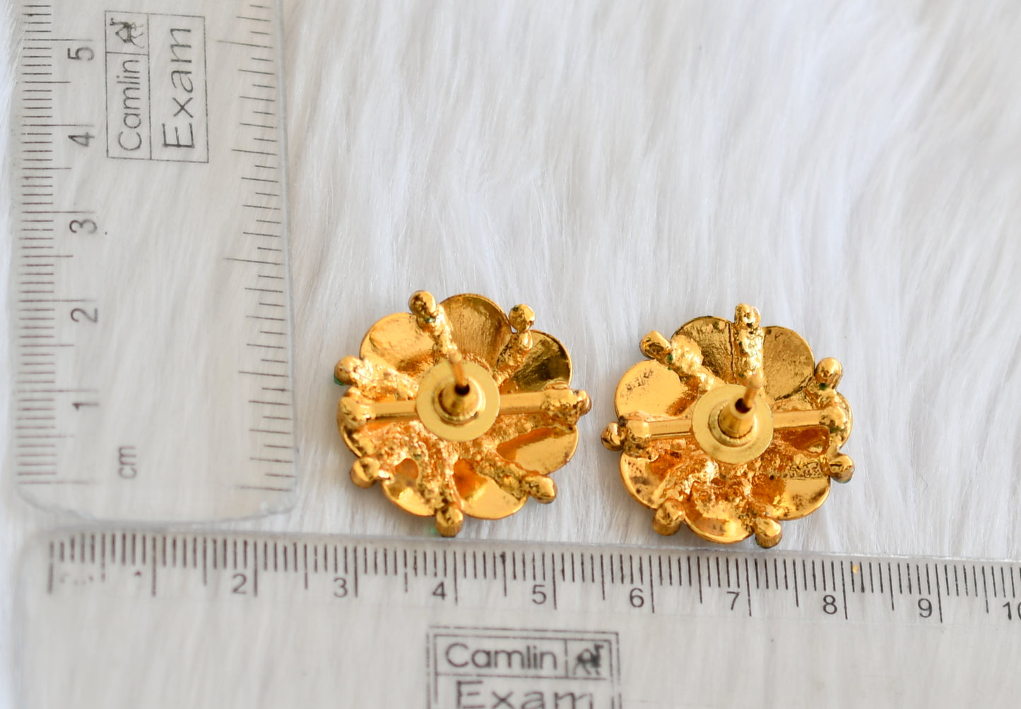 Antique gold tone peral-green Lakshmi coin earrings dj-39319