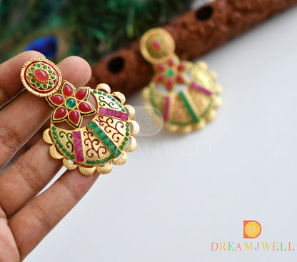 Matte finish ruby-emerald bali earrings dj-07637