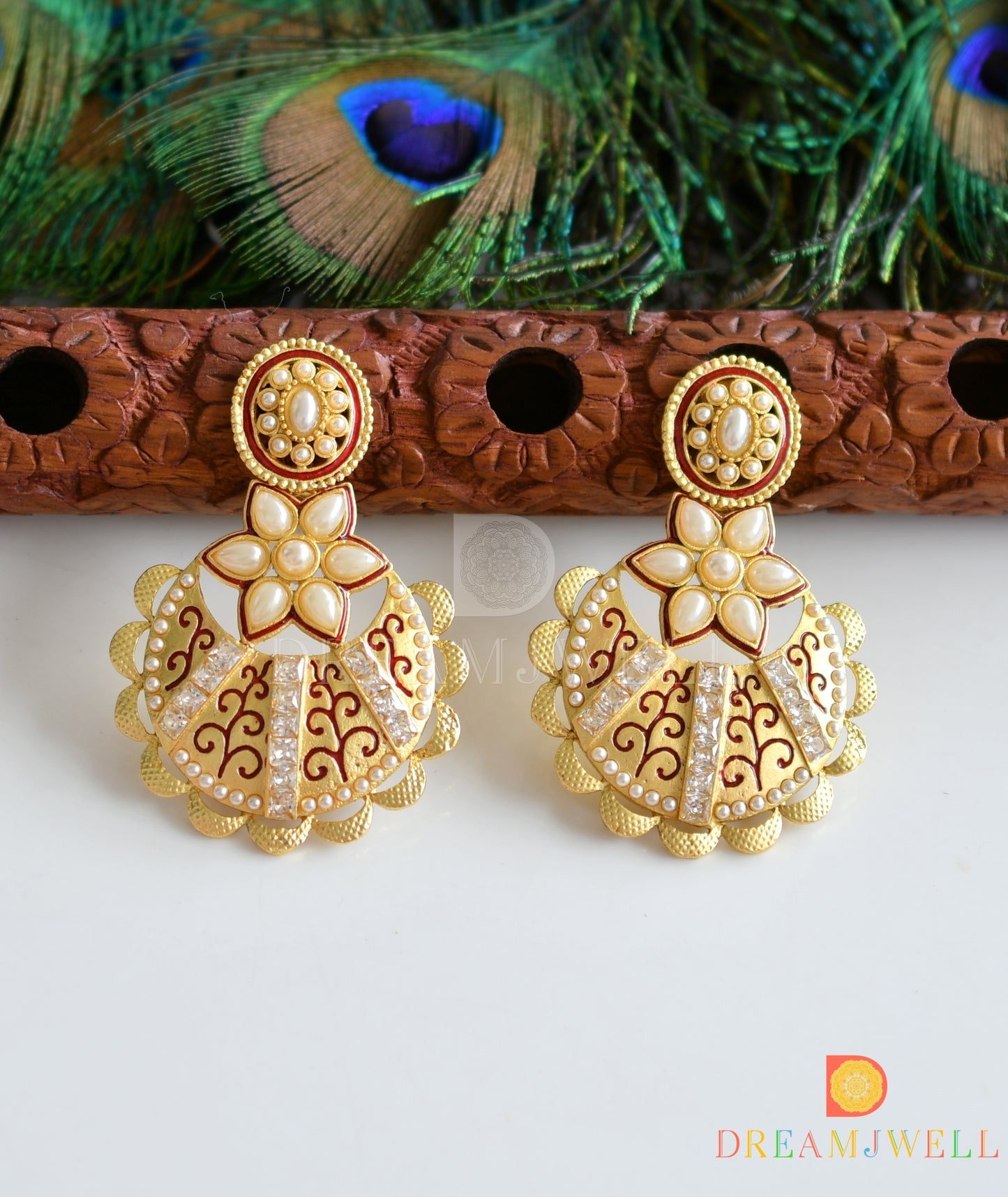 Matte finish pearl bali earrings dj-07641