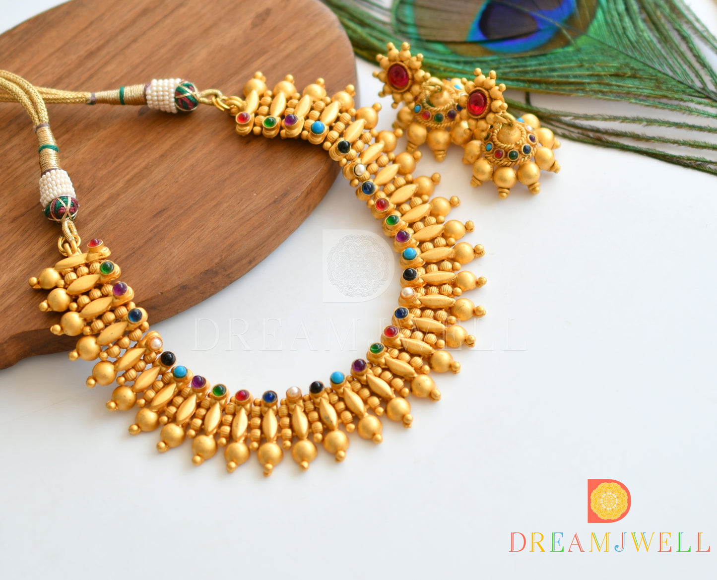 Beautiful Matte Finish Multi Colour Necklace Set dj-05384