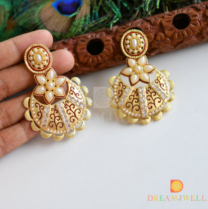 Matte finish pearl bali earrings dj-07641