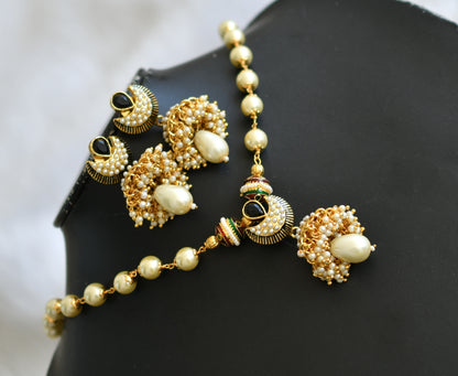 Gold tone pearl cluster black haar set dj-39296