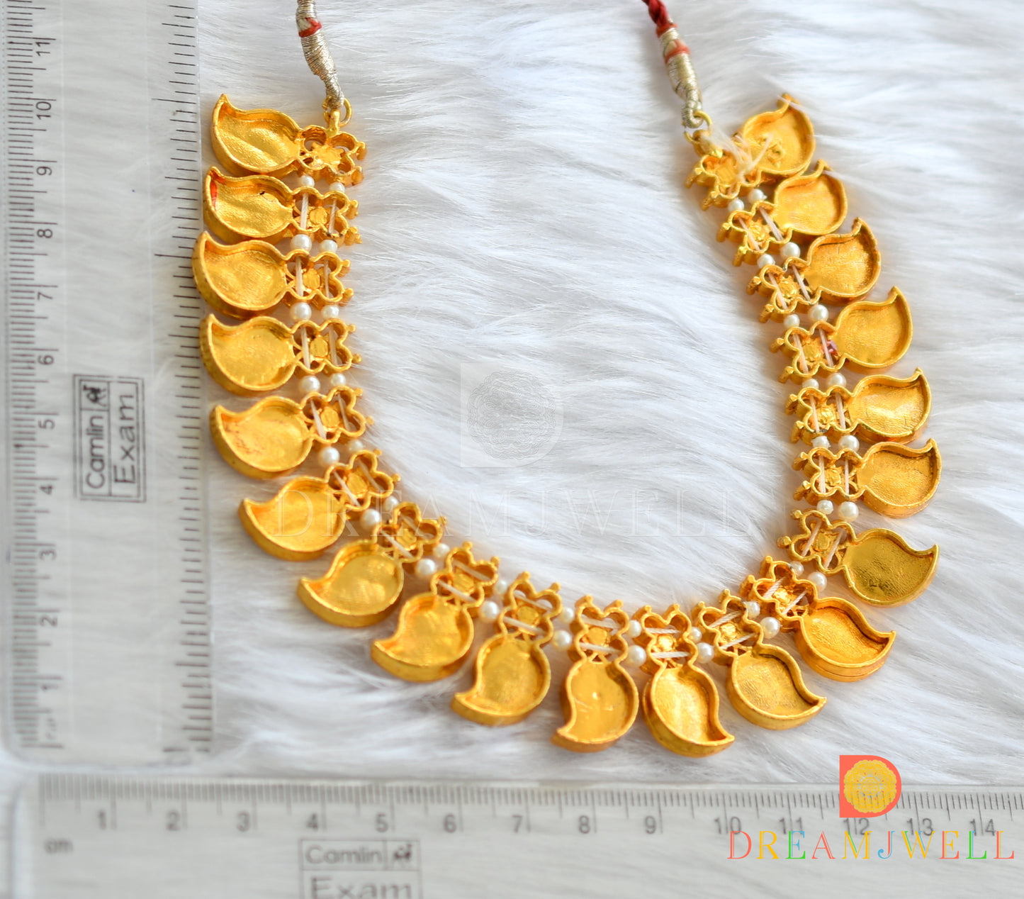 Gold tone red-green mango designer necklace dj-34557