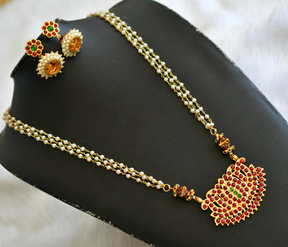 Gold tone kemp-green Lotus pearl chain haar set dj-39305