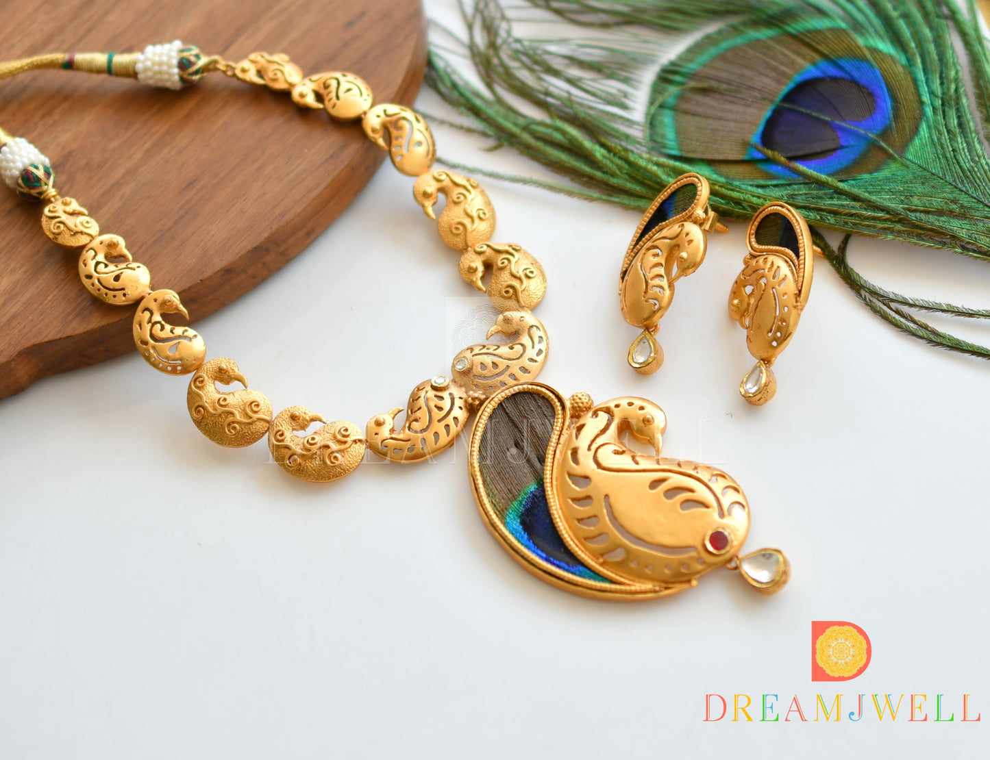 Gold Replica design Peacock Feather Necklace Set dj-05404