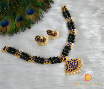 Gold tone black agates beaded blue mango Kemp necklace set dj-19357