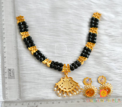 Gold tone black agates beaded blue mango Kemp necklace set dj-19357